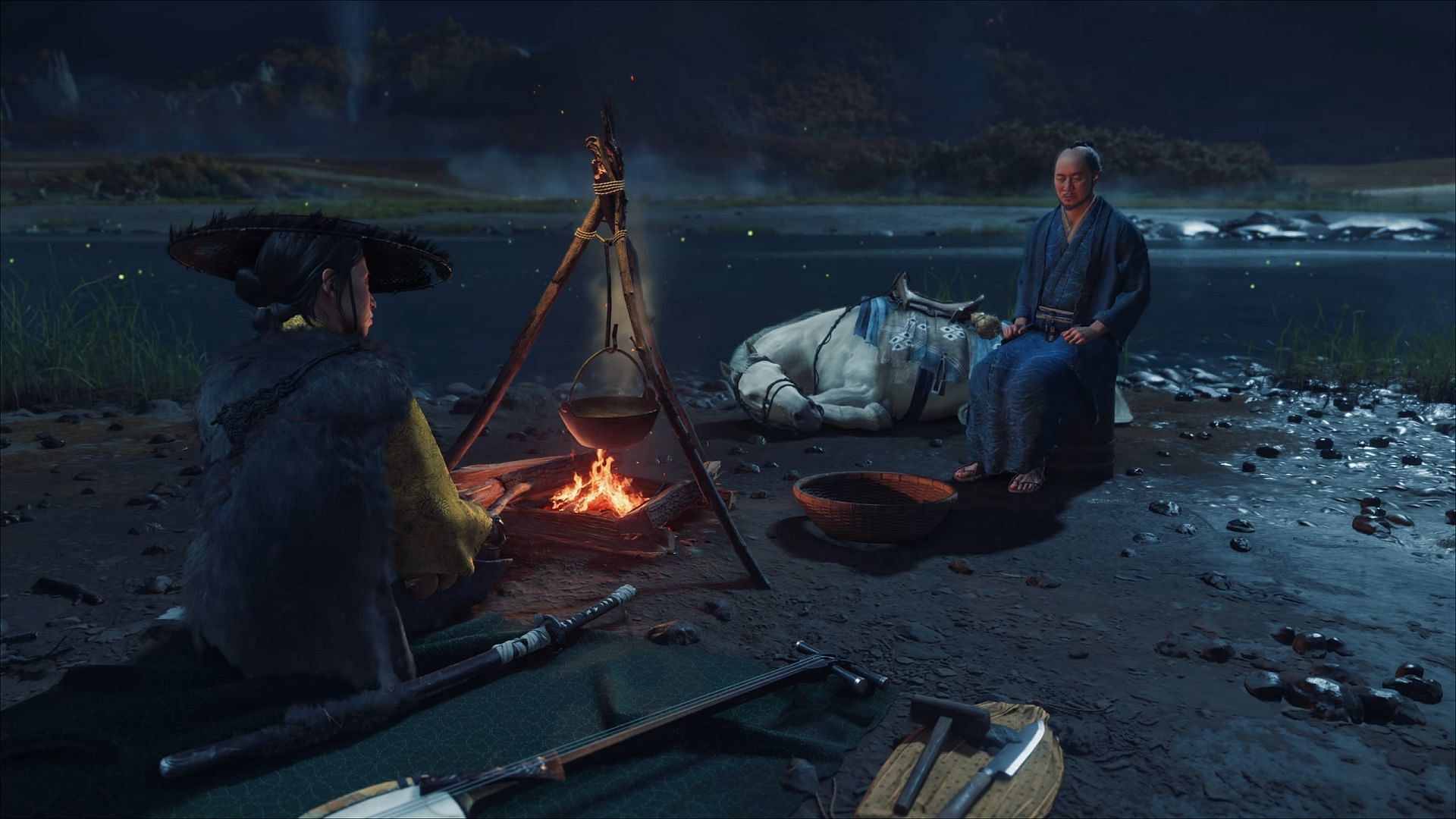 Camping in Ghost of Yotei (Image via Youtube.com/@PlayStation)